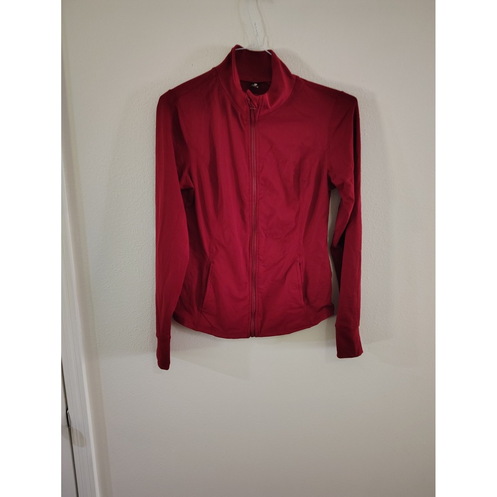 Velocity Womens Red Full Zip Activewear Track Jacket Mock Neck Thumbholes Medium
